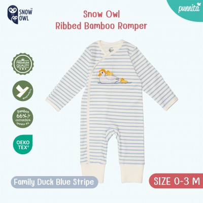 New !!  Snow owl Romper คอลเล็กชั่น Sleeping is my thing  ชุดหมี แขนขายาว 0-3 M - Duck Blue Stripe